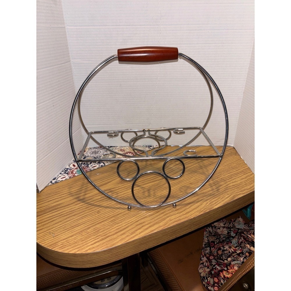 Grey Goose Stainless Steel Cocktail Shaker / chrome Wire Caddy with Wood Handle